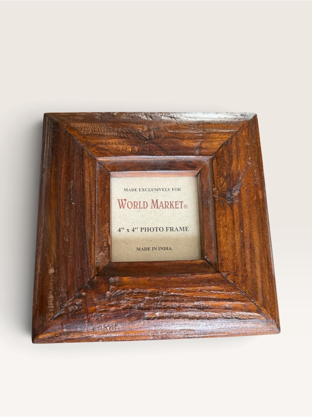 World Market Rustic Solid Wood 4x4 Photo Frame Tabletop Brown Handcrafted India
